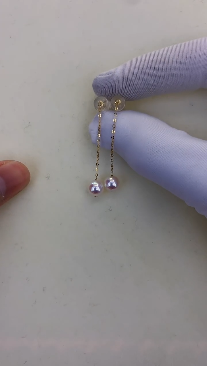 18K金镶嵌DA海水珍珠 GD040 6-7 耳线定制