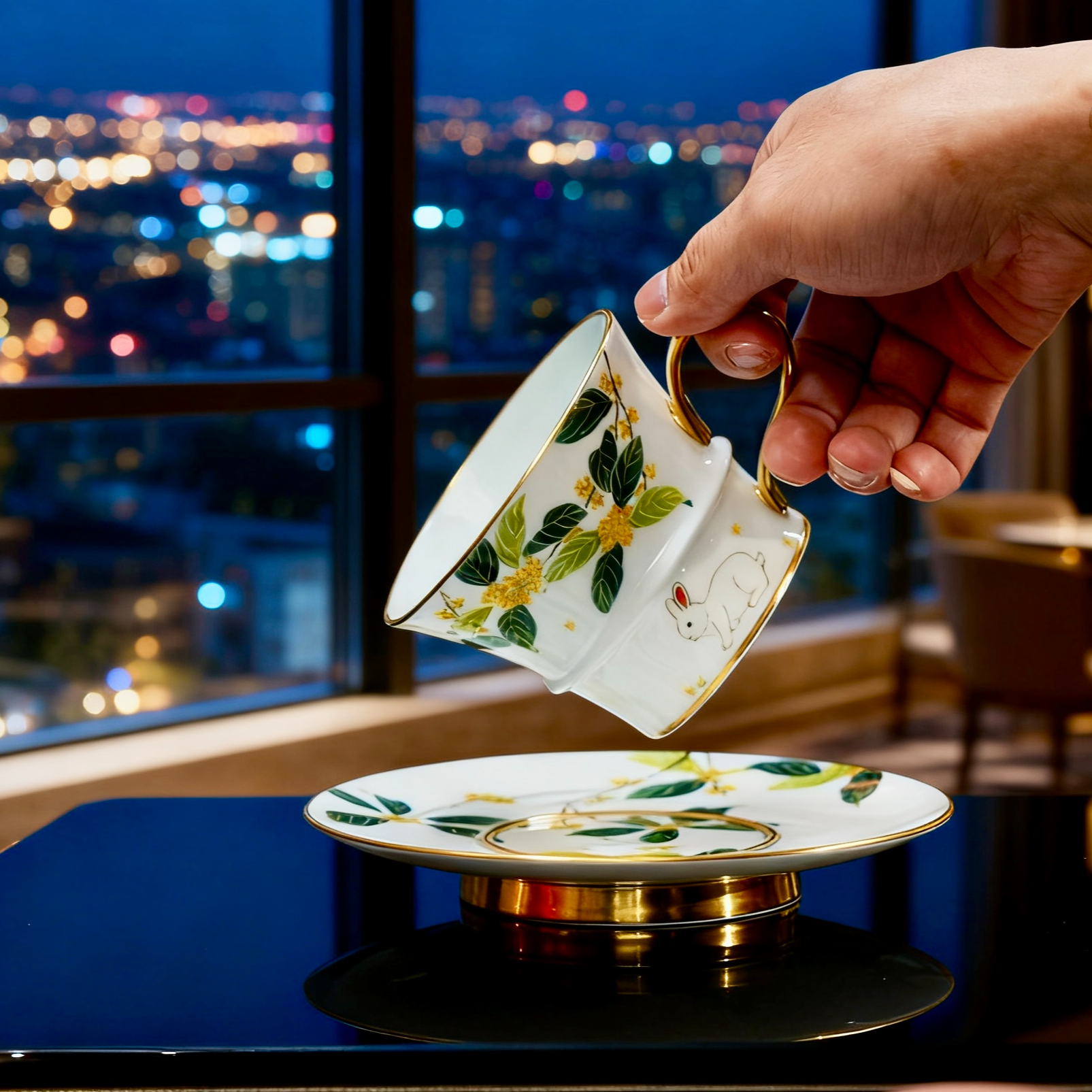 迪夫人手作高白泥竹节杯（桂花兔）手工咖啡杯高端