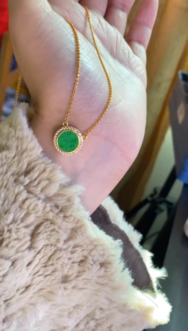 颈饰银S925镶嵌翡翠净货18145