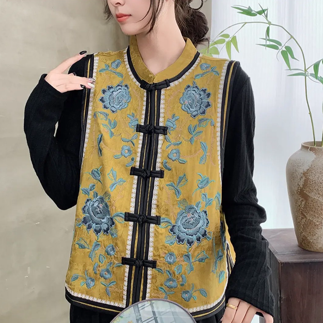 2566新款  国风绣花马甲时尚百搭女士中式中国风