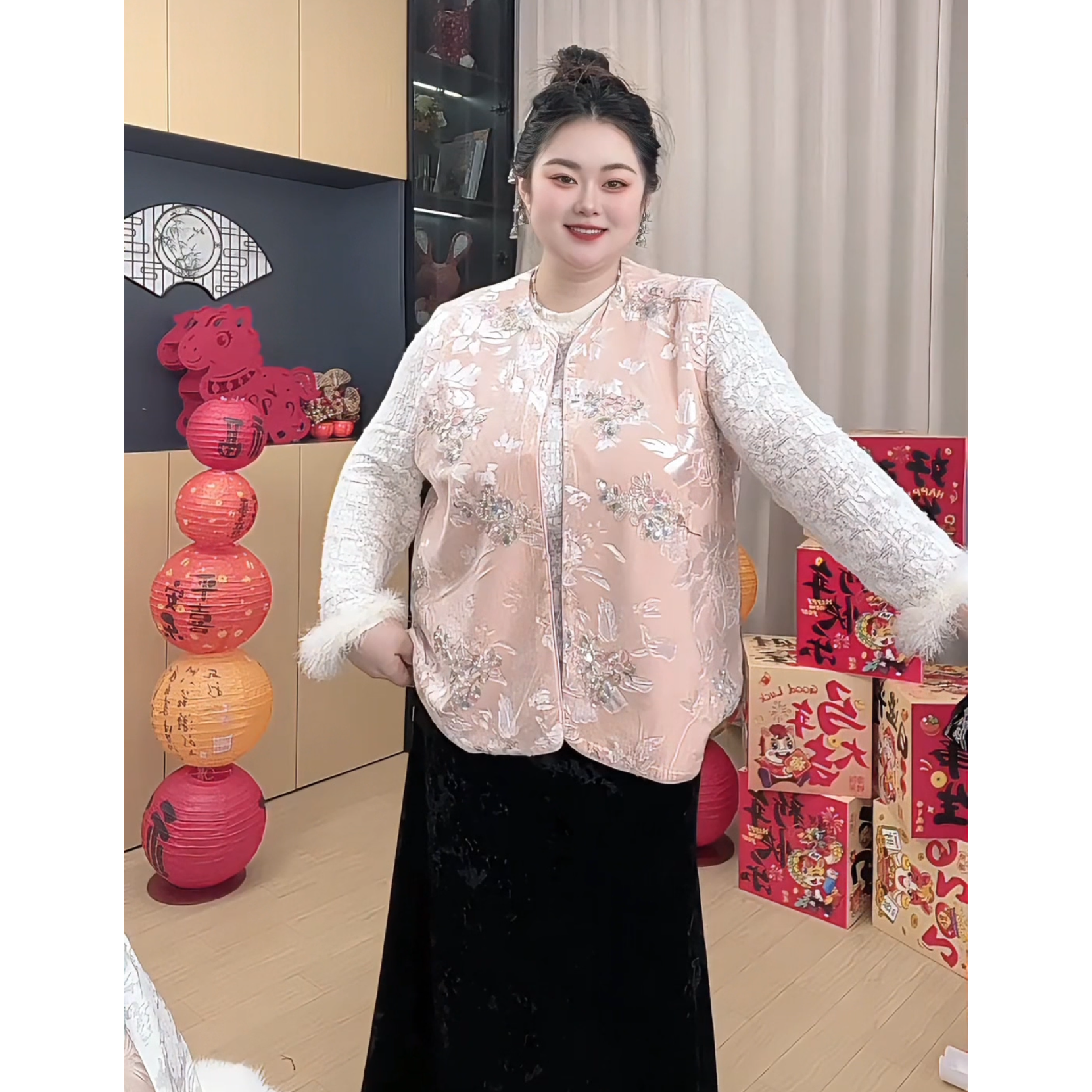胖小旭[花海]大码花朵亮片新款新中式显瘦国风气质中式复古马甲