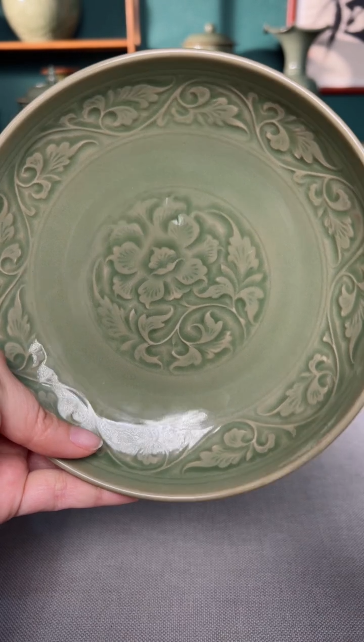 【闪购商品】其他耀州窑秘色缠枝牡丹盘1只