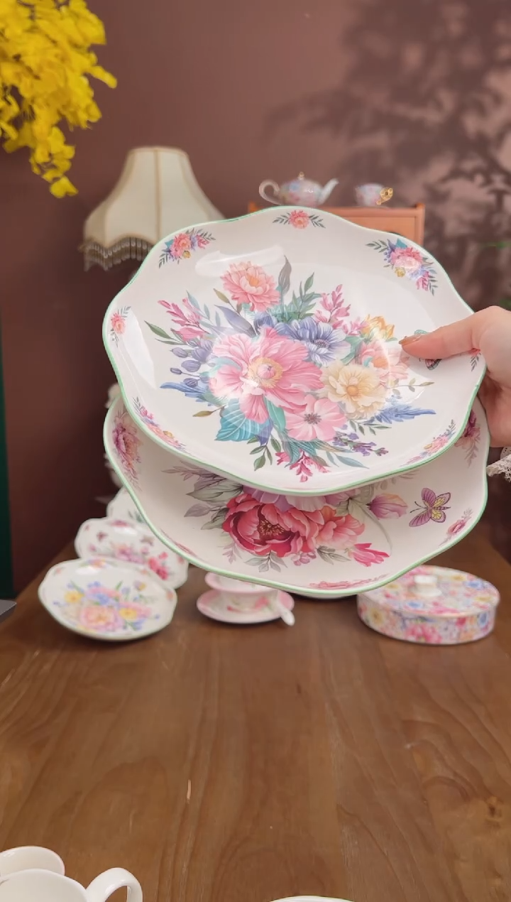 【闪购商品】瓦当田园之梦8英寸深盘2个（紫色，粉蓝）