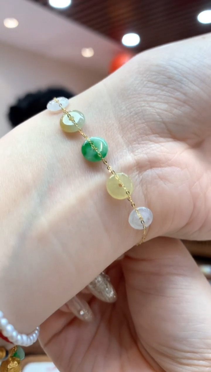 【闪购商品】翡翠手链18K金镶嵌手链