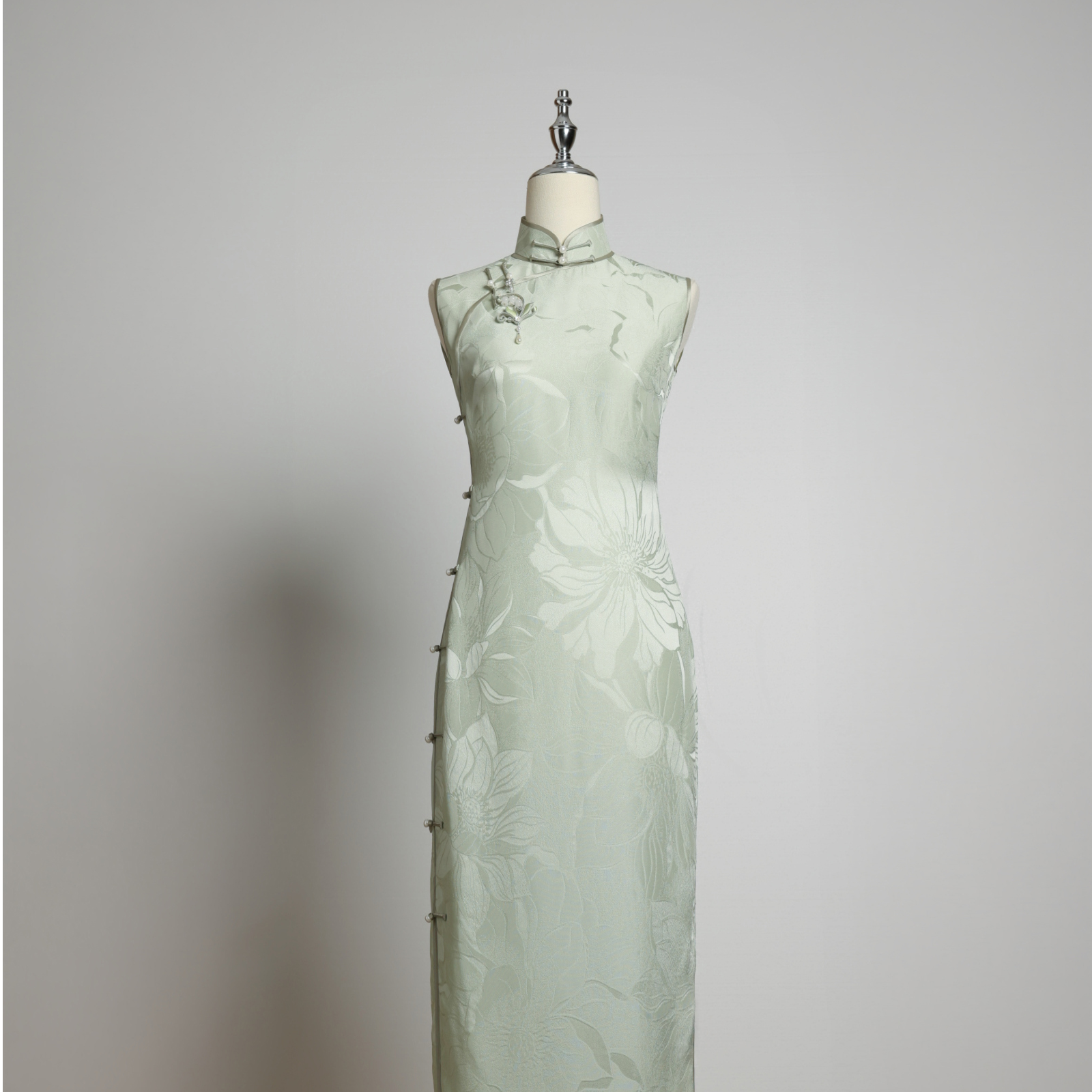 「风荷举」--挽宴桑蚕丝织辉正绢有省修身古法手工旗袍裙