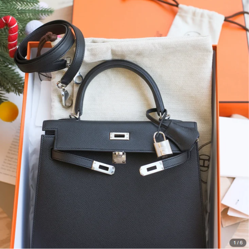 未使用 Hermes/爱马仕 Kelly25 W刻 外缝EP皮 黑色 银扣