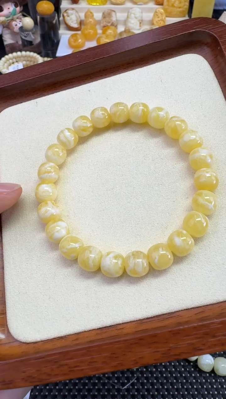 裸石琥珀未镶嵌宝衡 御龙见白T2 奶糯浓瓷全顺千层虎 9.5mm手工制