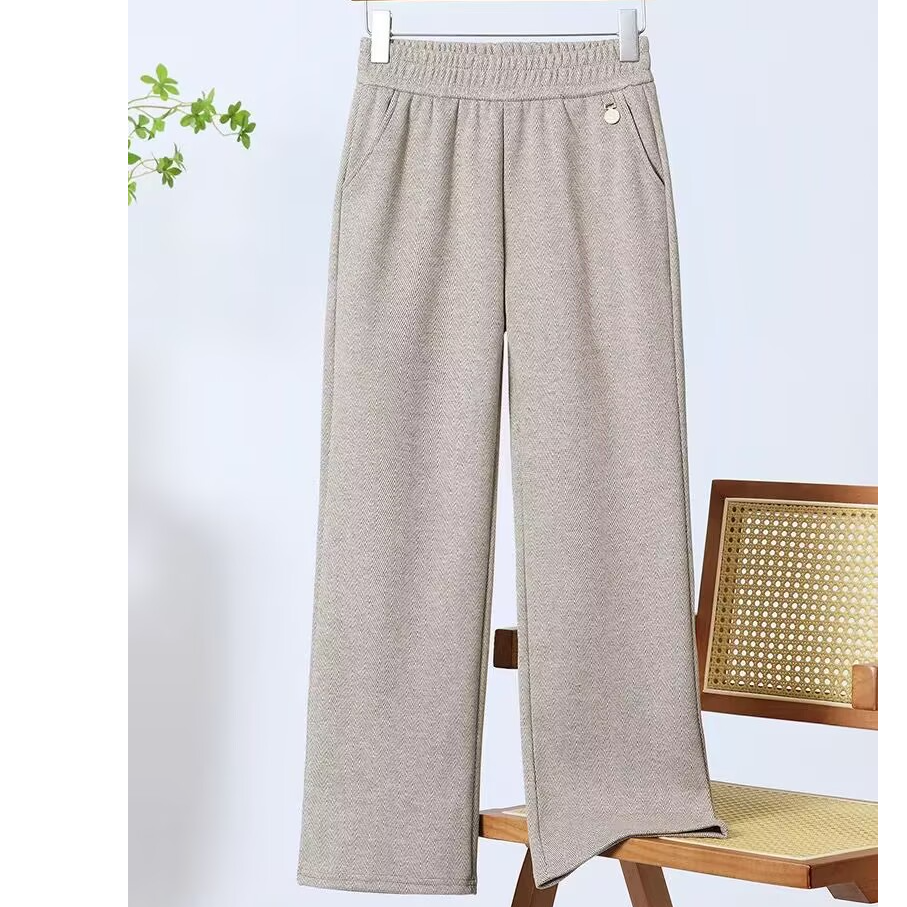 中老年中高端人字纹毛呢妈妈裤春秋冬款高腰显瘦休闲长裤阔腿裤