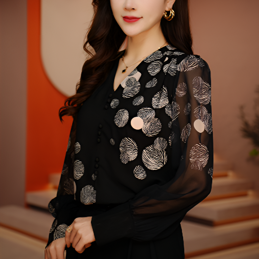 诺诗 新款洋气宽松显瘦优雅轻奢气质印花百搭小衫S24H0110