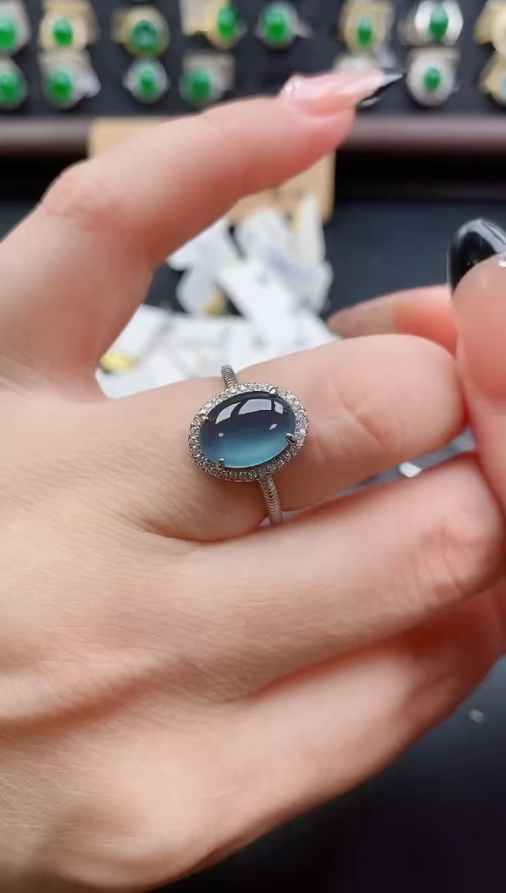 银S925镶嵌戒指翡翠1