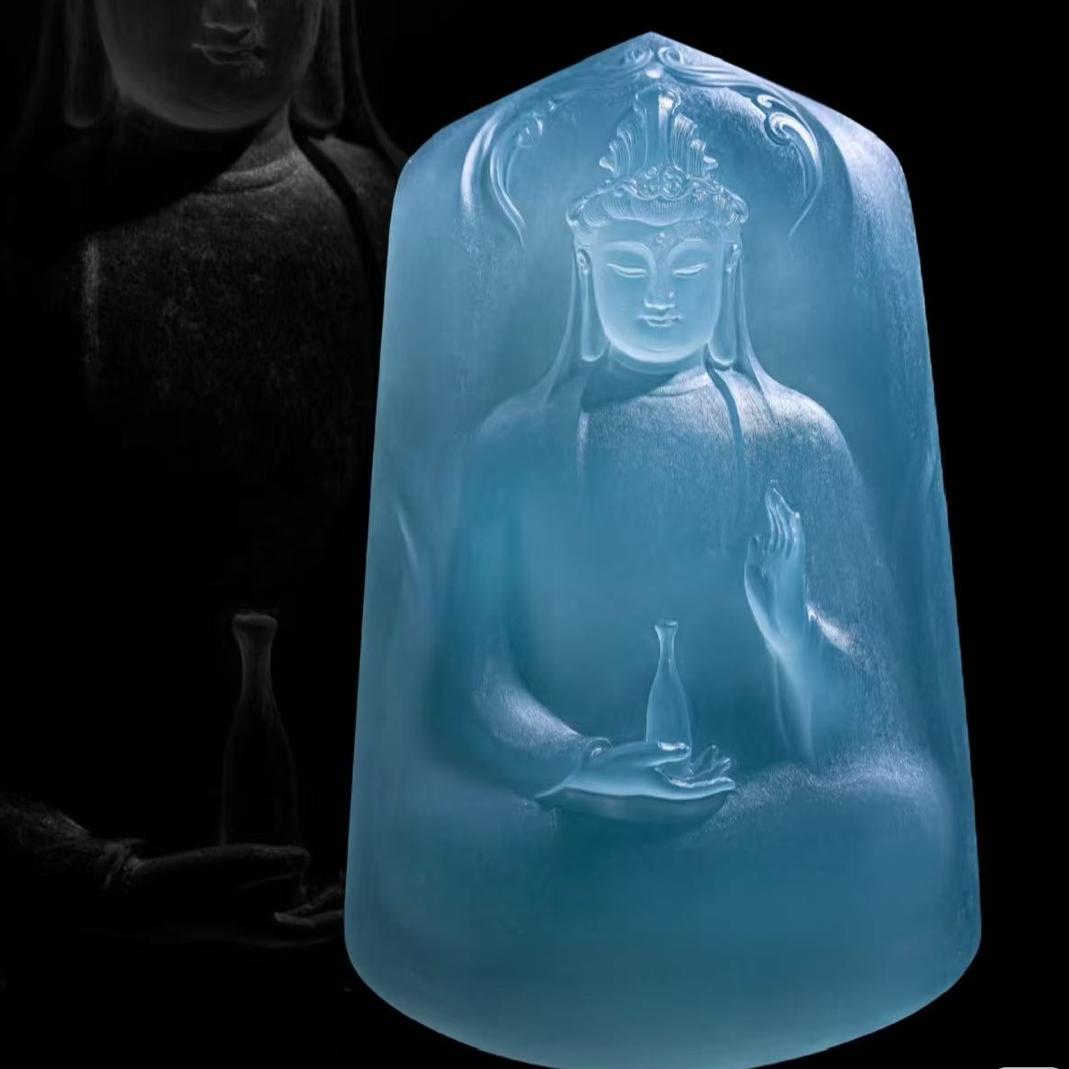 玻璃种天空蓝 素衣观音   缅甸天然A货翡翠
