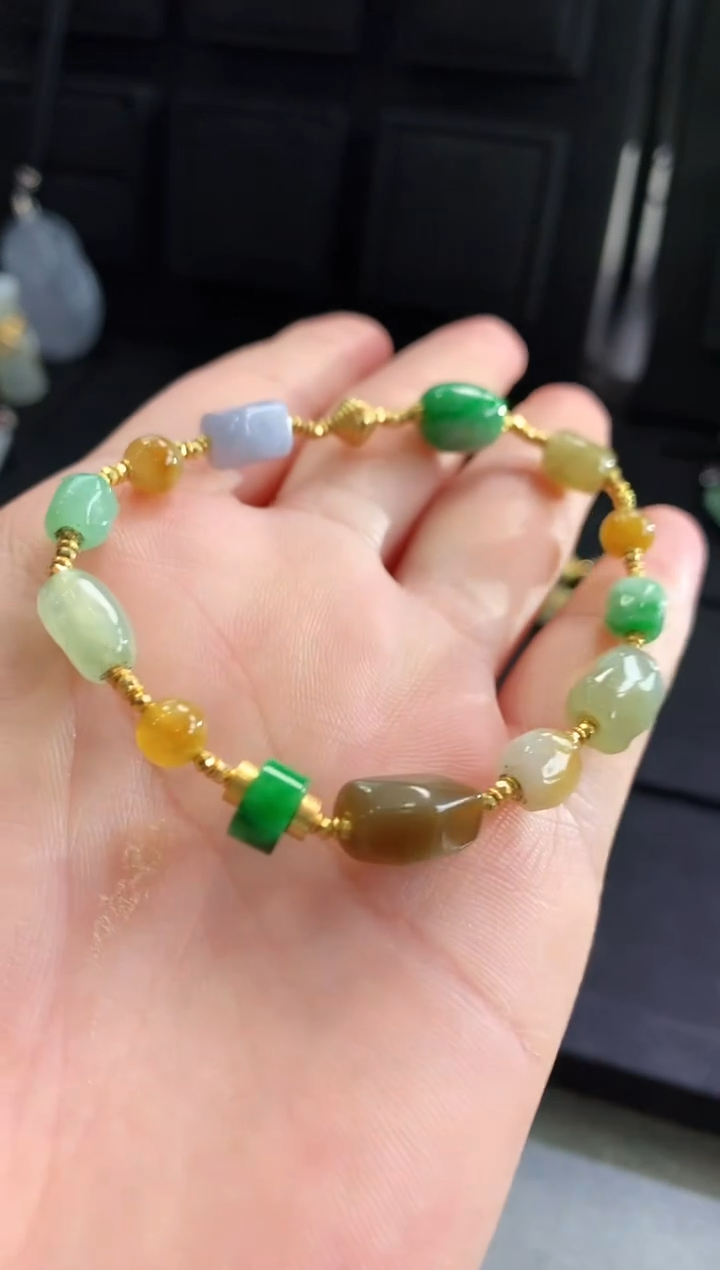 【闪购商品】翡翠手链18K金镶嵌手链 