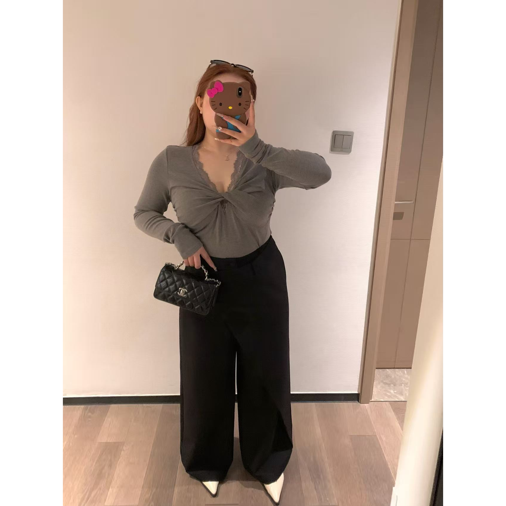 慧芝huizhi  25096裤子 定制款 设计师假两片高腰显瘦休闲裤