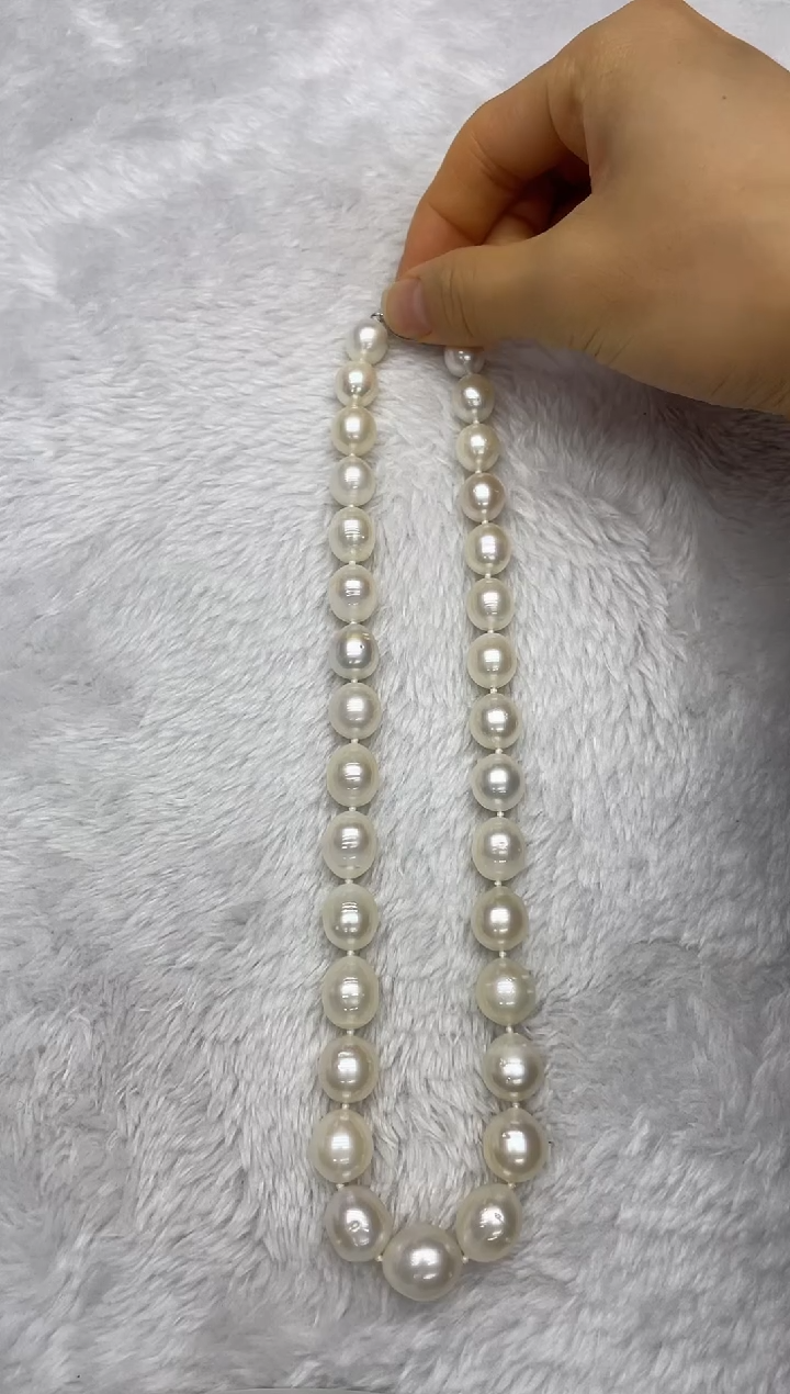 项链银S925镶嵌海水珍珠澳白10-13mm