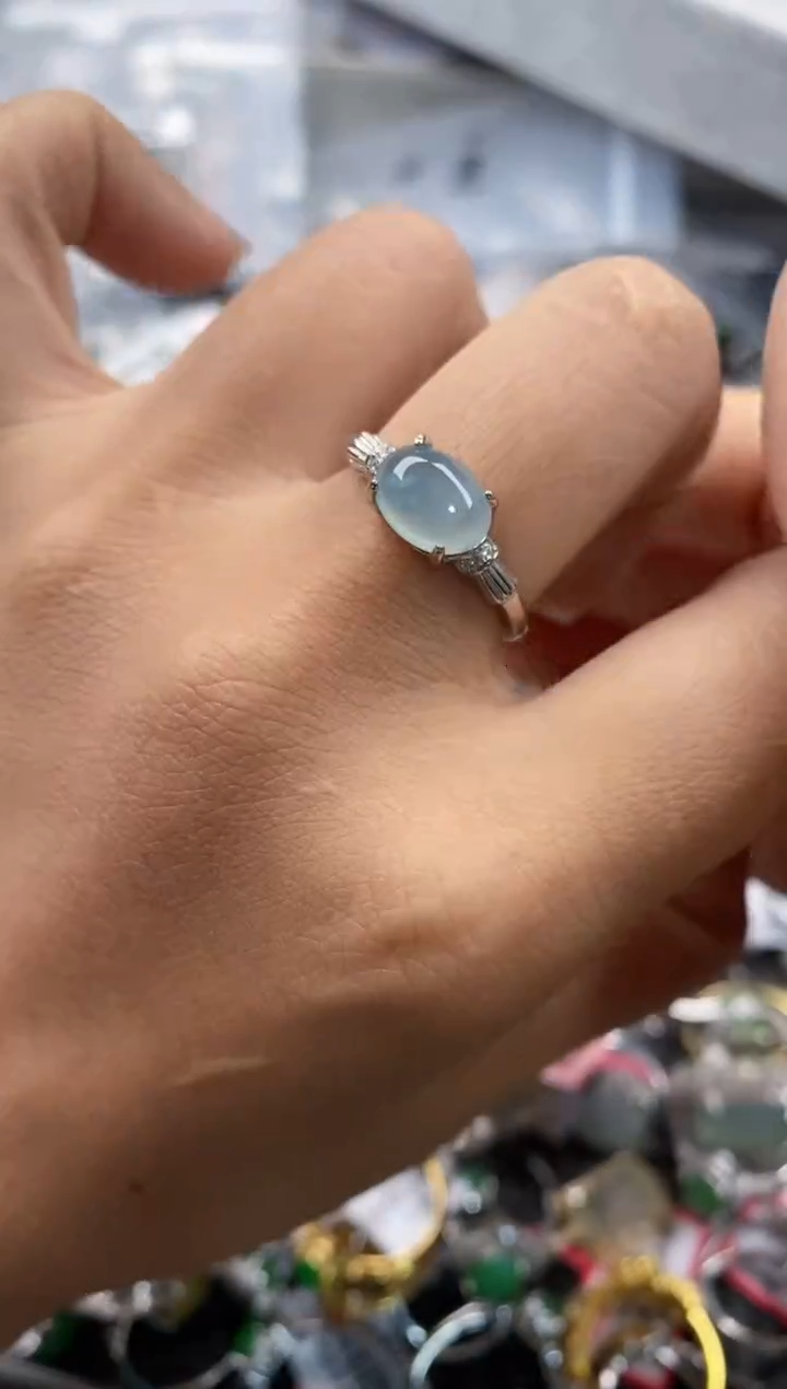 银S925镶嵌戒指翡翠666---5