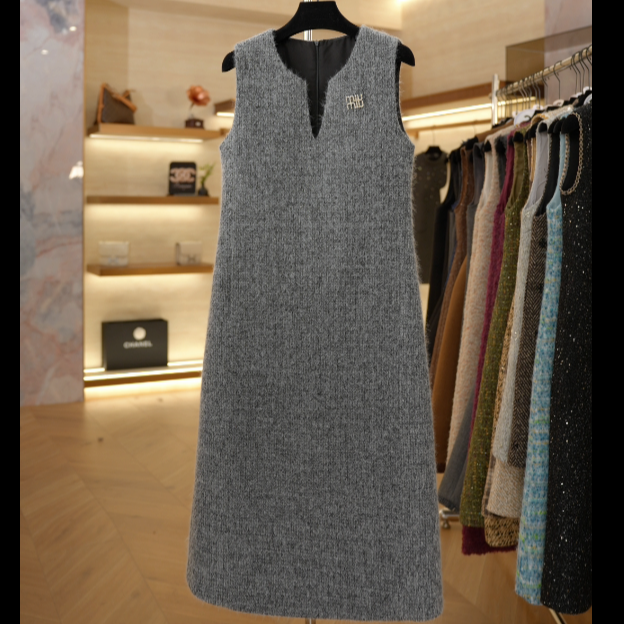 【零】轻奢宽松小香风背心裙无袖中长款高级连衣裙H253-8095