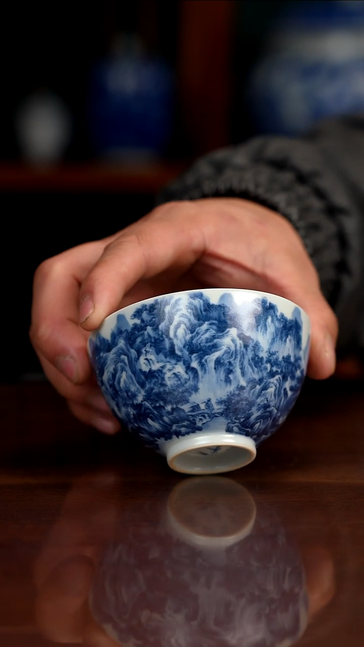 景琳藏青花北派山水秋山萧寺图