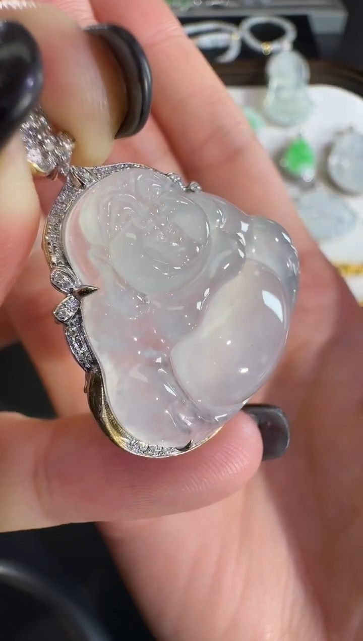 吊坠(不含链)18K金镶嵌翡翠【源头工厂】钻石镶嵌