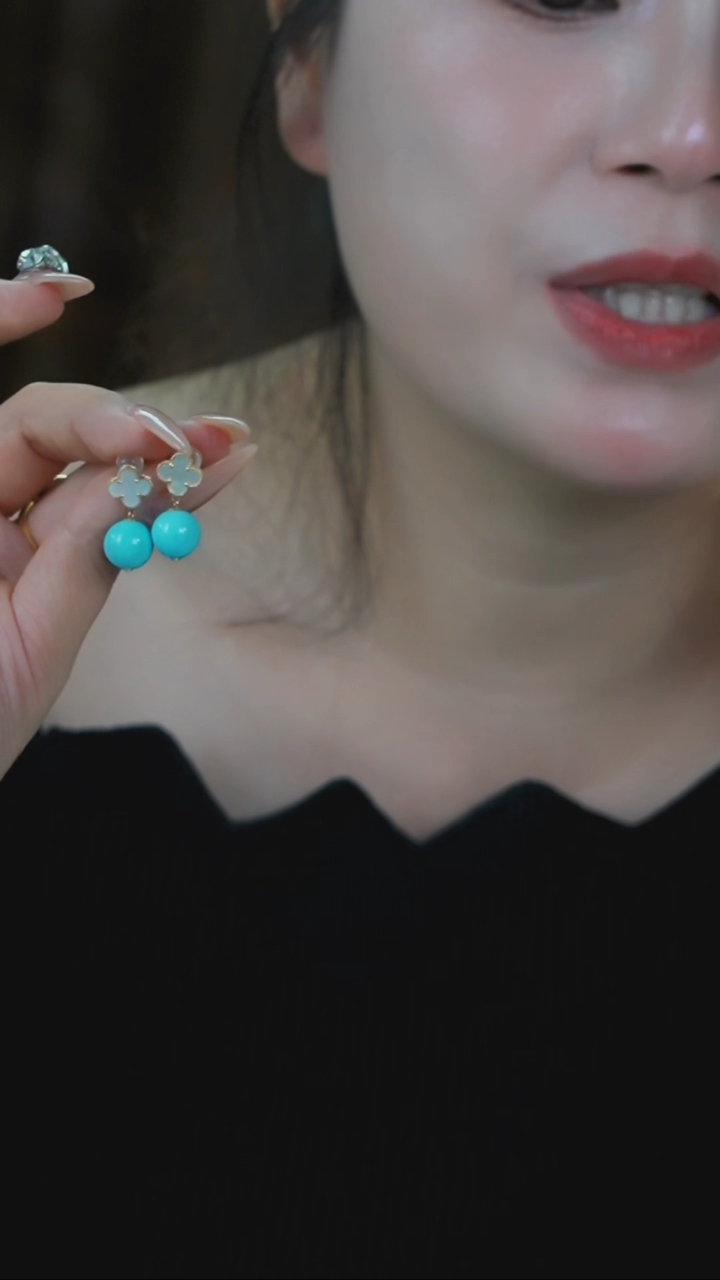 【闪购商品】绿松石耳环18K金镶嵌发货一件