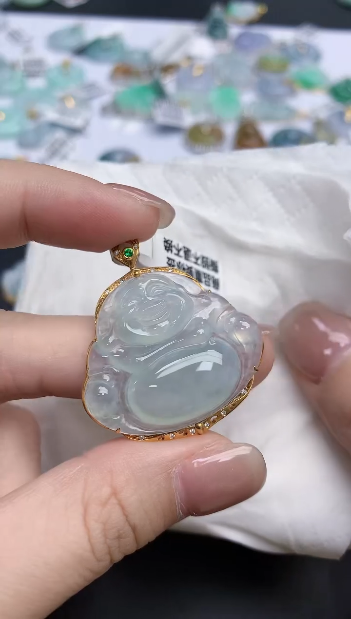 【闪购商品】翡翠颈饰18K金镶嵌天然缅甸翡翠A货