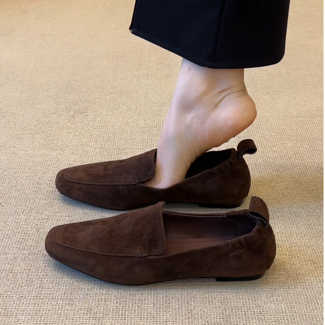 森唔~复古通勤乐福鞋女方头2025新款一脚蹬懒人豆豆鞋平底单鞋女