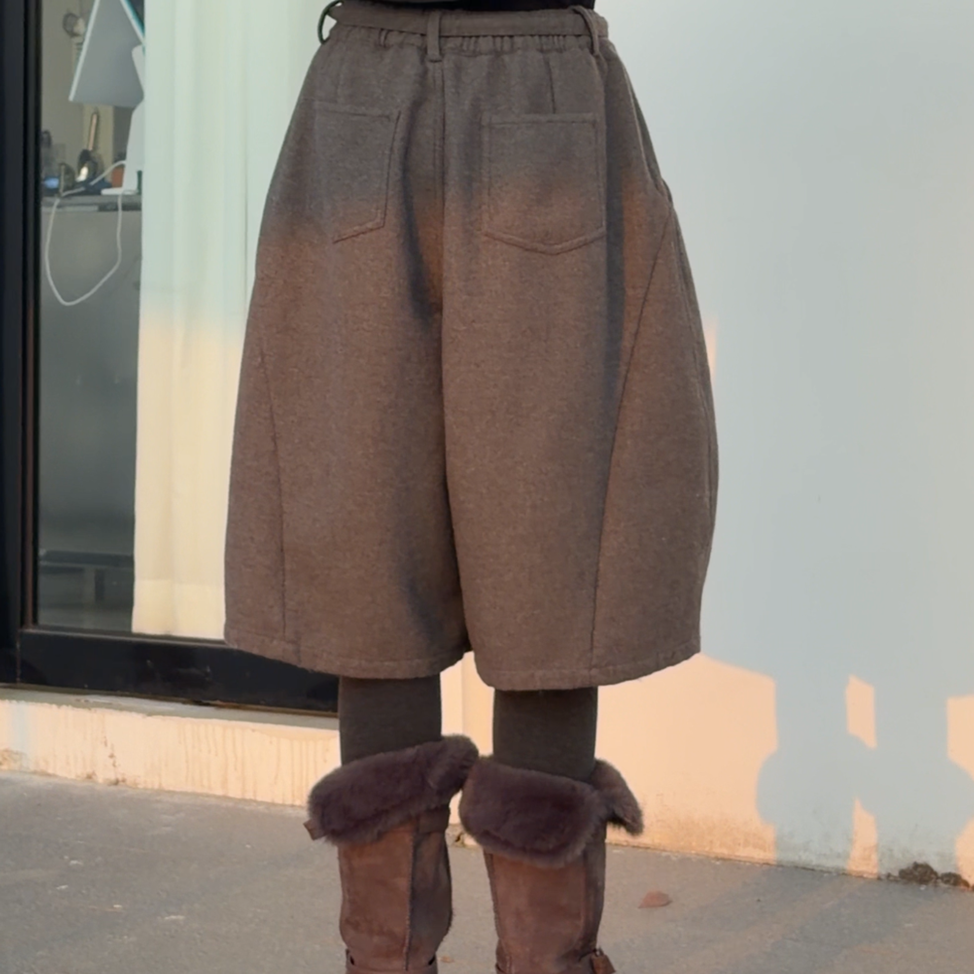 橘子罐头冬季新款百搭复古抓绒绒加厚宽松休闲过膝阔腿羊毛裤