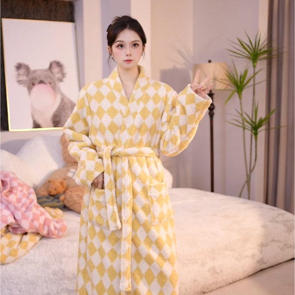 查理夫人【秋月】加绒冬季保暖半边绒睡袍睡衣大码女士加厚秋冬款
