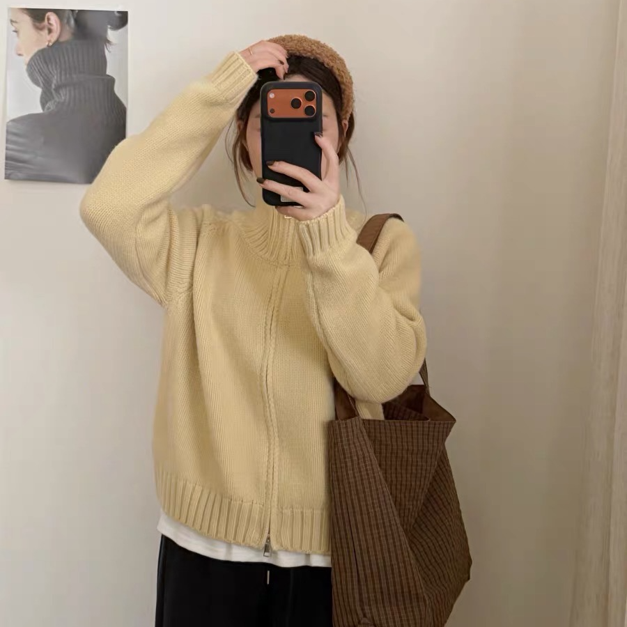 【实体店品质】韩系小立领设计 双拉链简约百搭时尚针织衫 BLM 1569