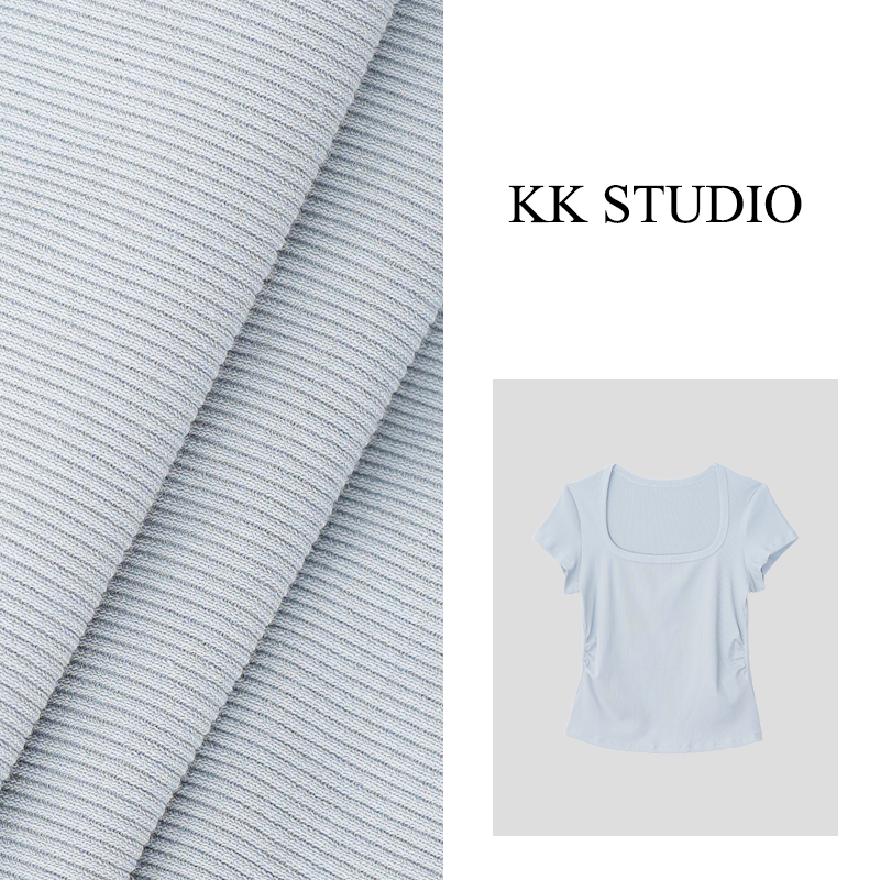 淇老板KK Studio夏季新款简约休闲百搭通勤方领修身T恤短袖9119