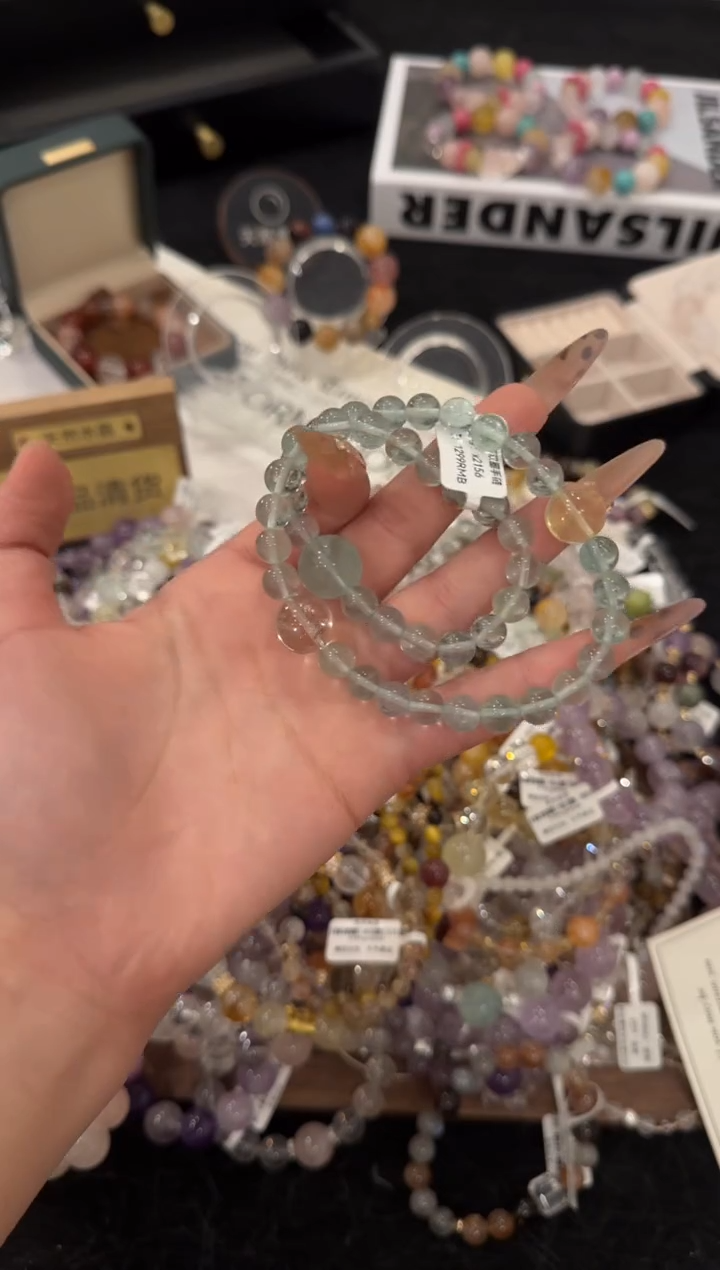 合金手链水晶绿萤石双圈x2156