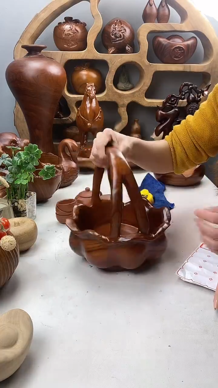 香樟木A10双柄荷花提篮/尺寸