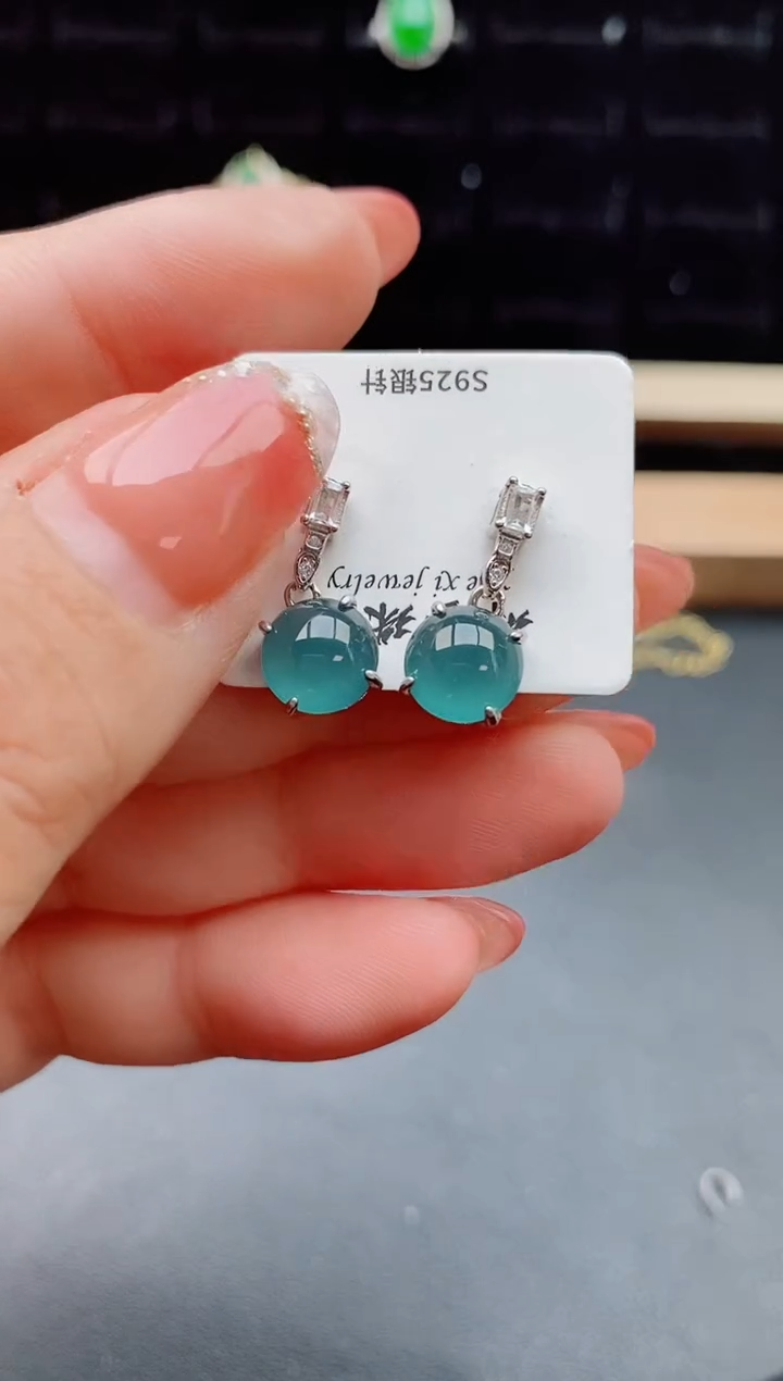 【闪购商品】翡翠耳饰银S925镶嵌12121