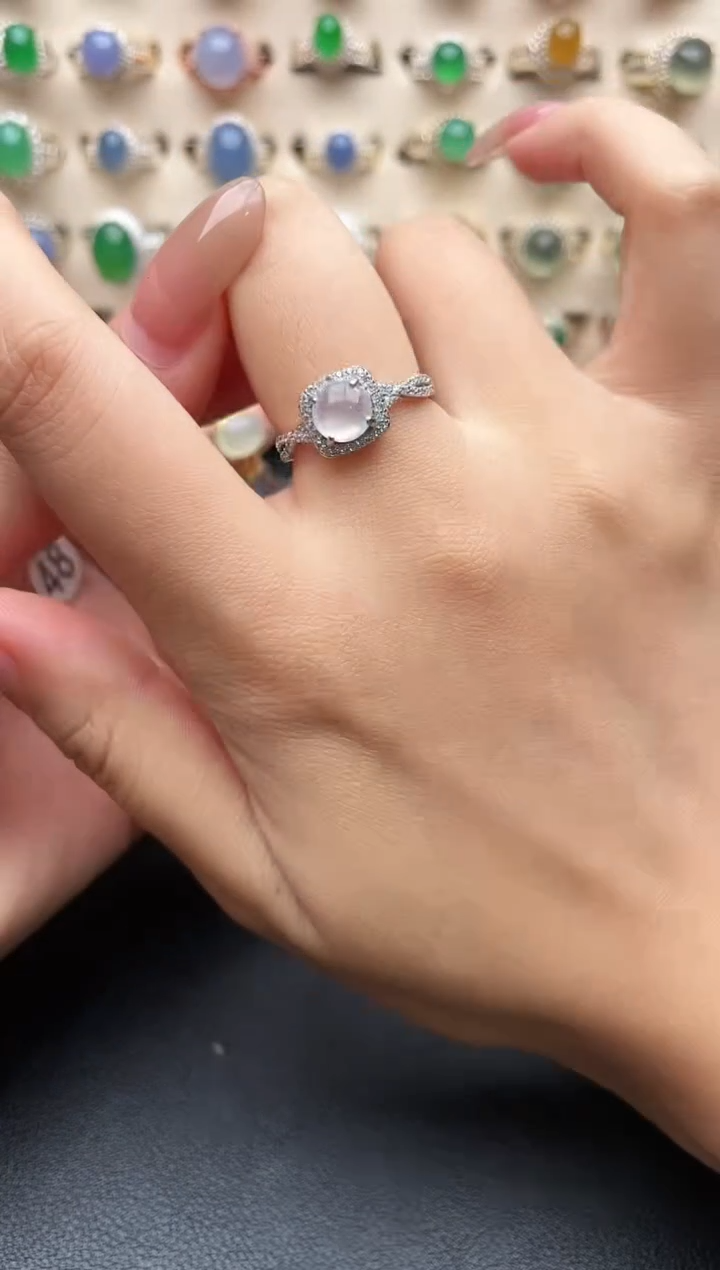 银S925镶嵌戒指翡翠一物一证一礼盒