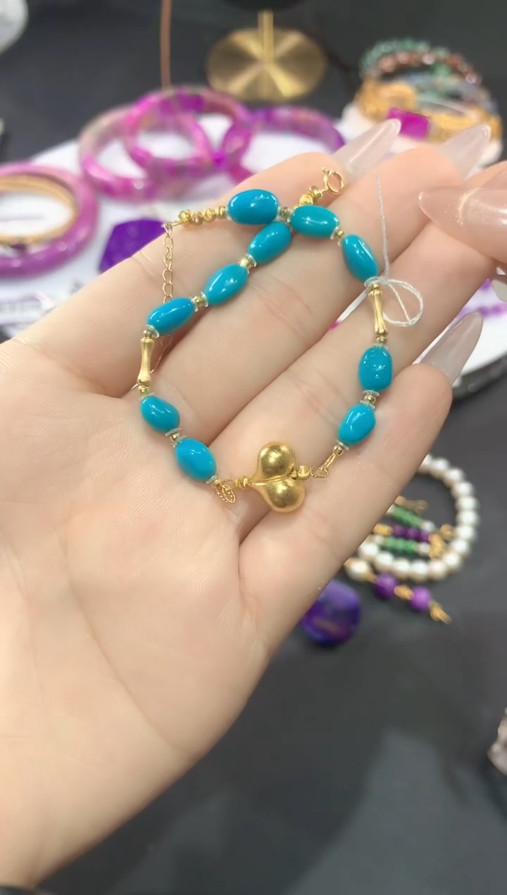 18K金镶嵌绿松石，手链