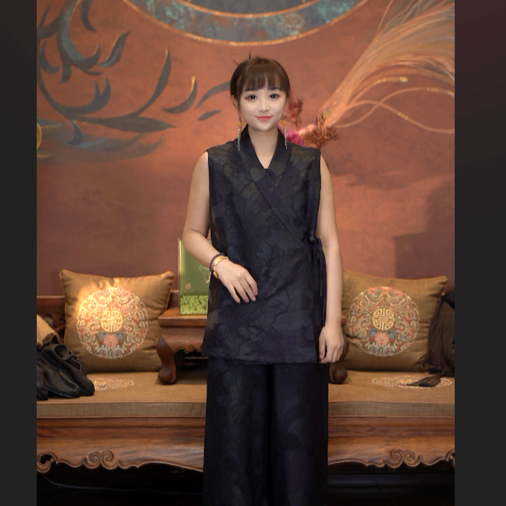 爱上莲心【紫色百合】交领马甲+阔腿裤  新中式老钱风复古时尚