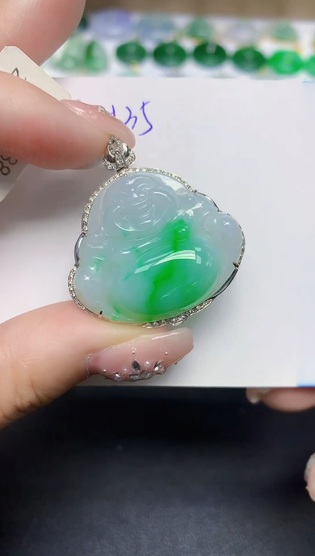 颈饰18K金镶嵌翡翠天然缅甸翡翠A货翡翠百元以上9元证书费自理