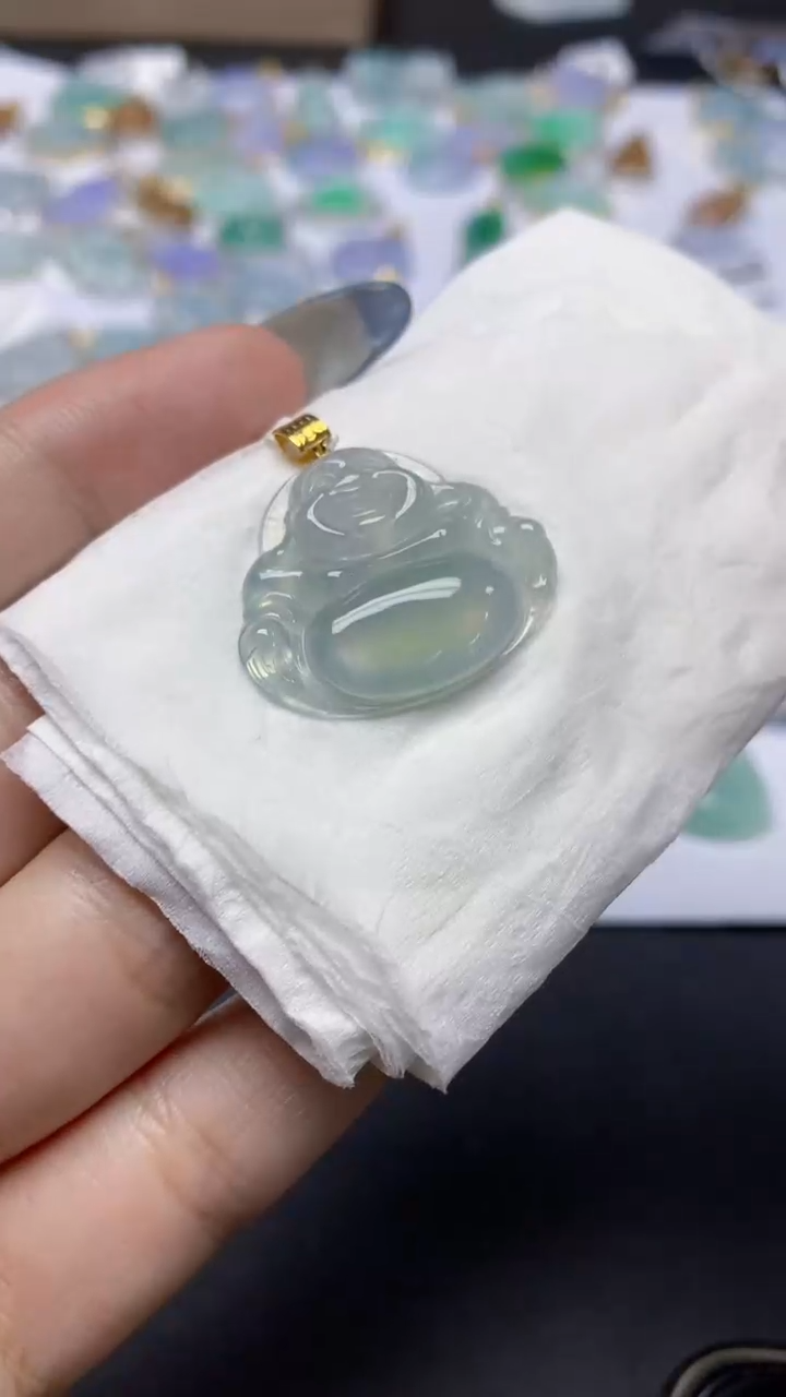 翡翠18K金镶嵌颈饰天然a货翡翠