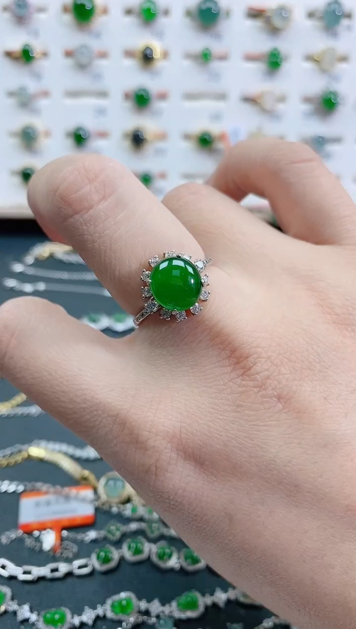 银S925镶嵌戒指翡翠天然翡翠