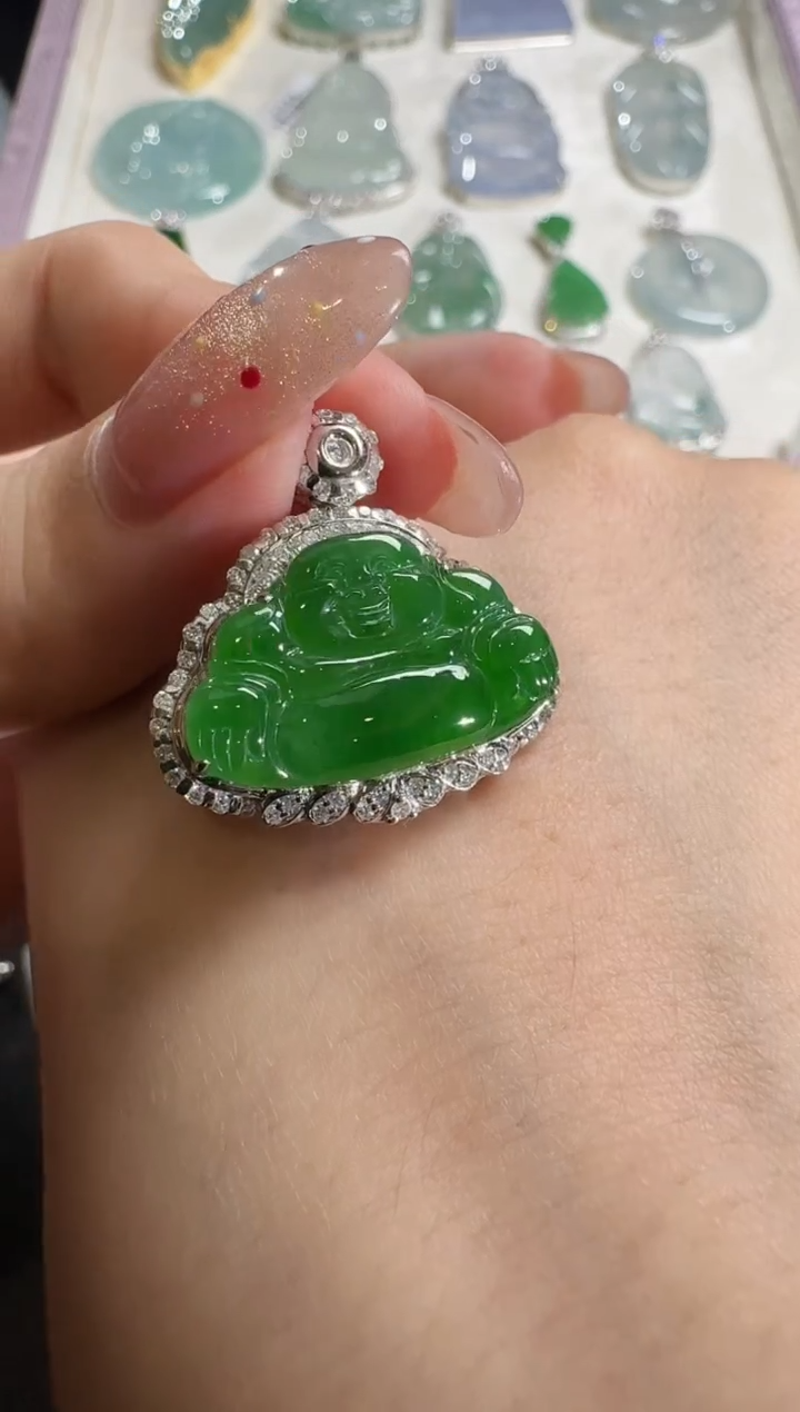 【闪购商品】翡翠吊坠(不含链)18K金镶嵌【源头工厂】钻石镶嵌