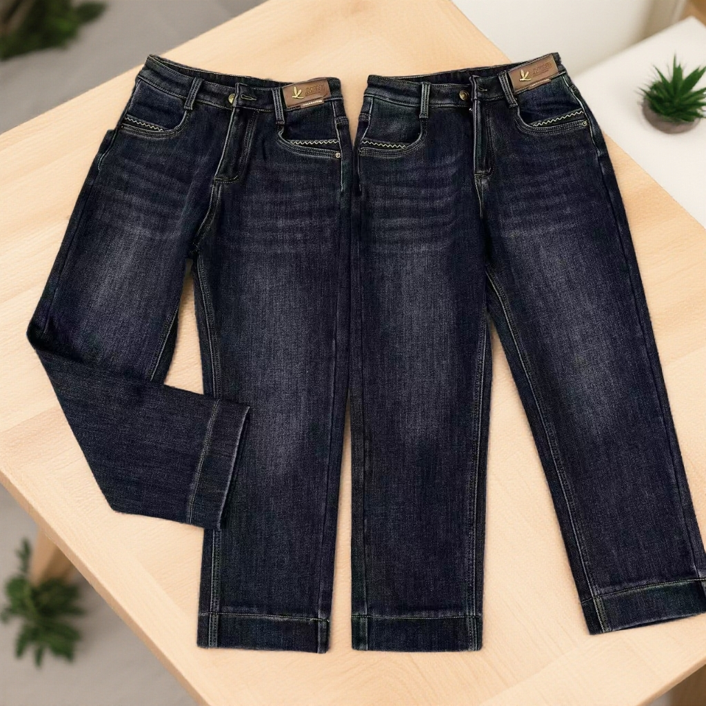 冬季加绒加厚小个子直筒裤软糯弹力梨形烟管裤法棍裤女牛仔裤1252