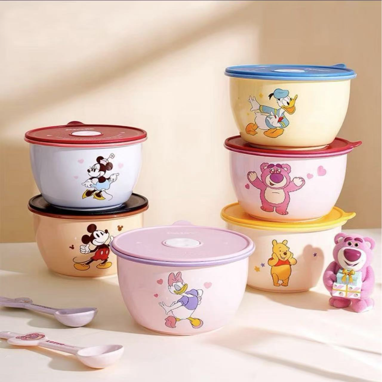【言则】迪士尼正版 萌趣系列高温陶瓷餐具面碗三件套