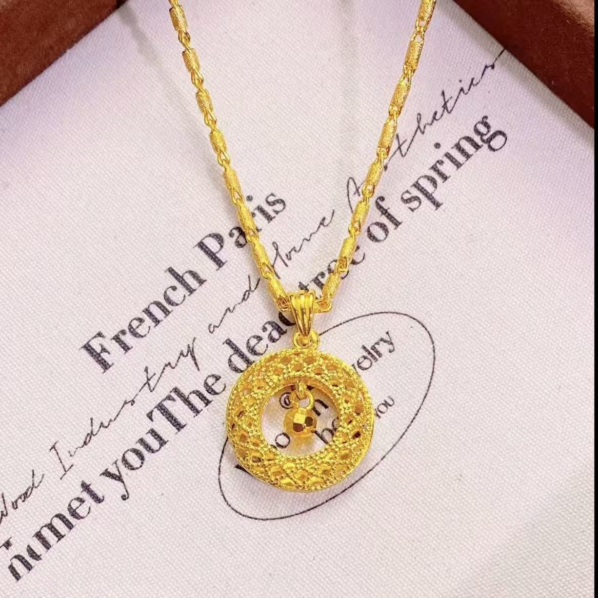 铜合金吊坠 灵动转运珠平安扣项链小众镂空设计轻奢吊坠锁骨链