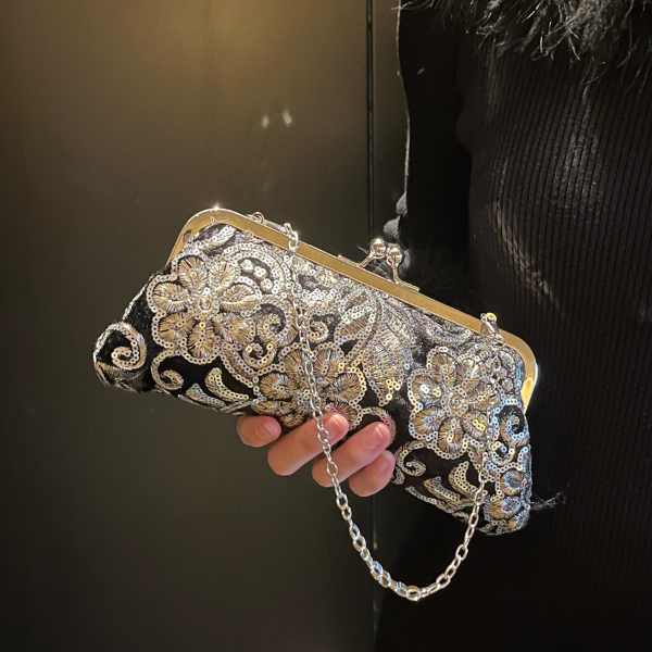 名媛中式优雅复古金线刺绣丝绒手拿包旗袍手提斜跨女小包晚宴会包