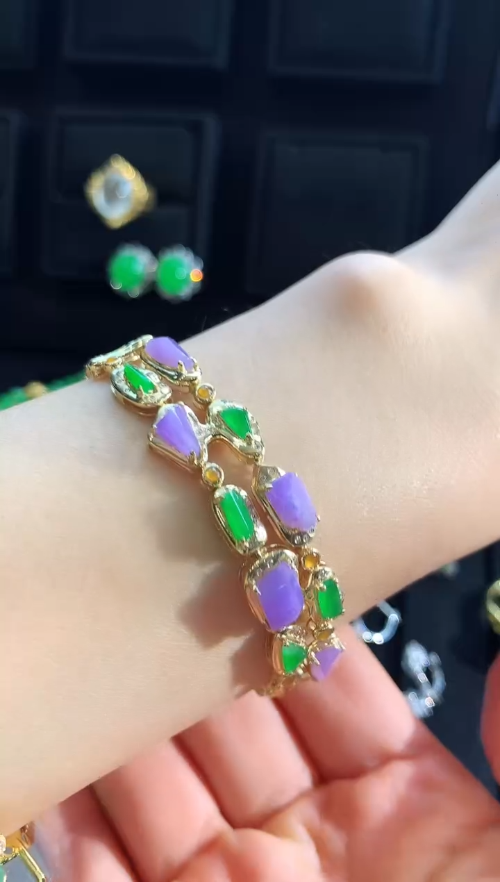 【闪购商品】翡翠手链18K金镶嵌手链