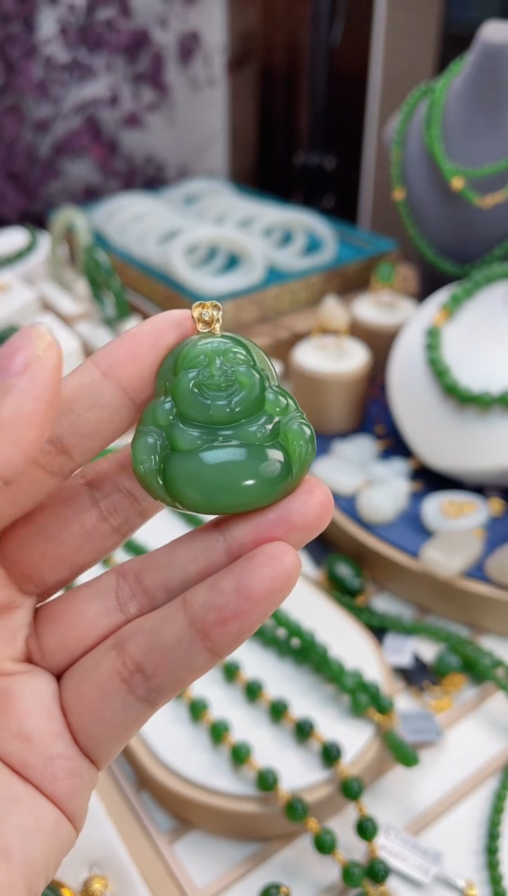 【闪购商品】和田玉吊坠18K金镶嵌佛公