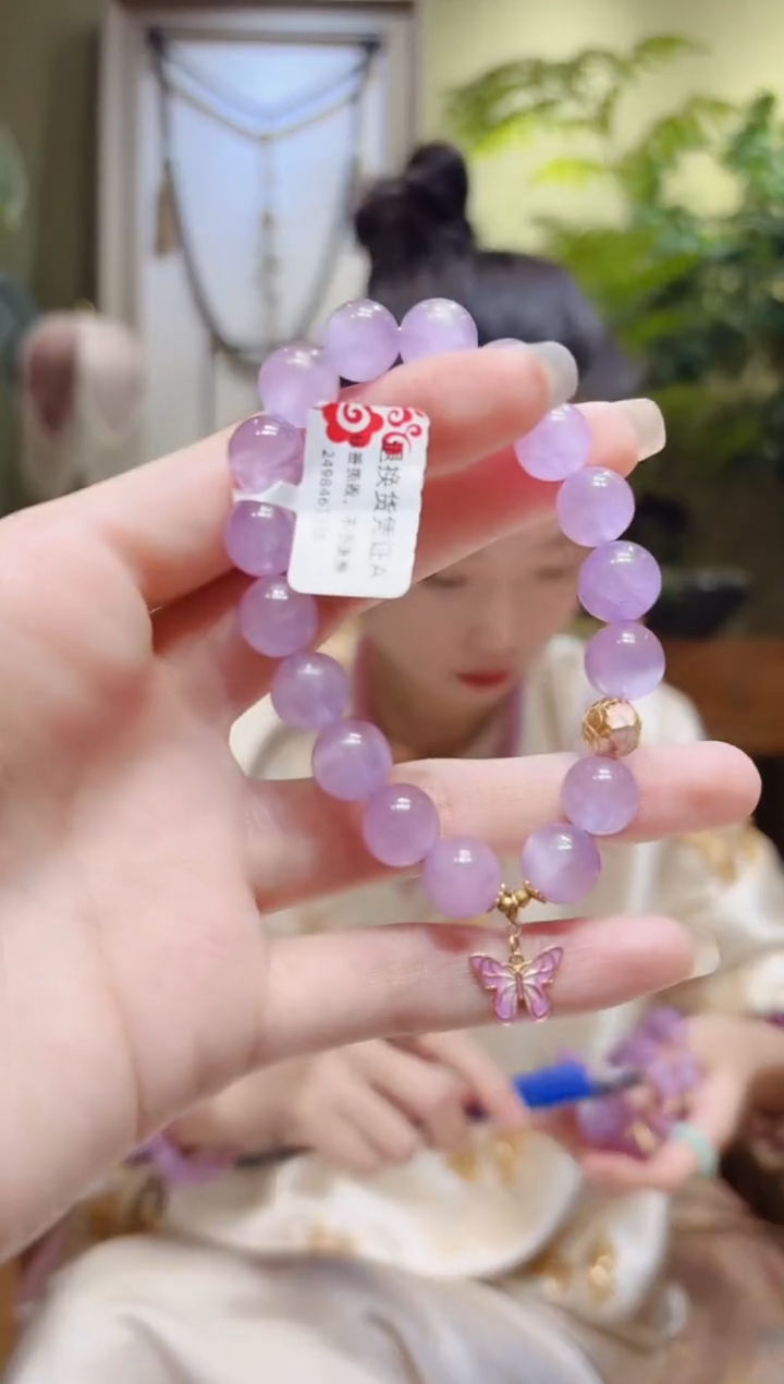 【闪购商品】锂辉石手串18K金镶嵌紫蝴蝶紫锂辉手串