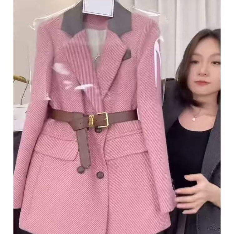 BO12 韩系小香风粉色西装外套气质收腰加厚职业小西服秋冬季