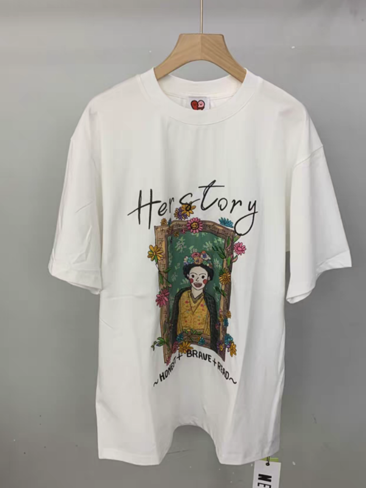 【济州岛】新青年 复古人像印花短袖