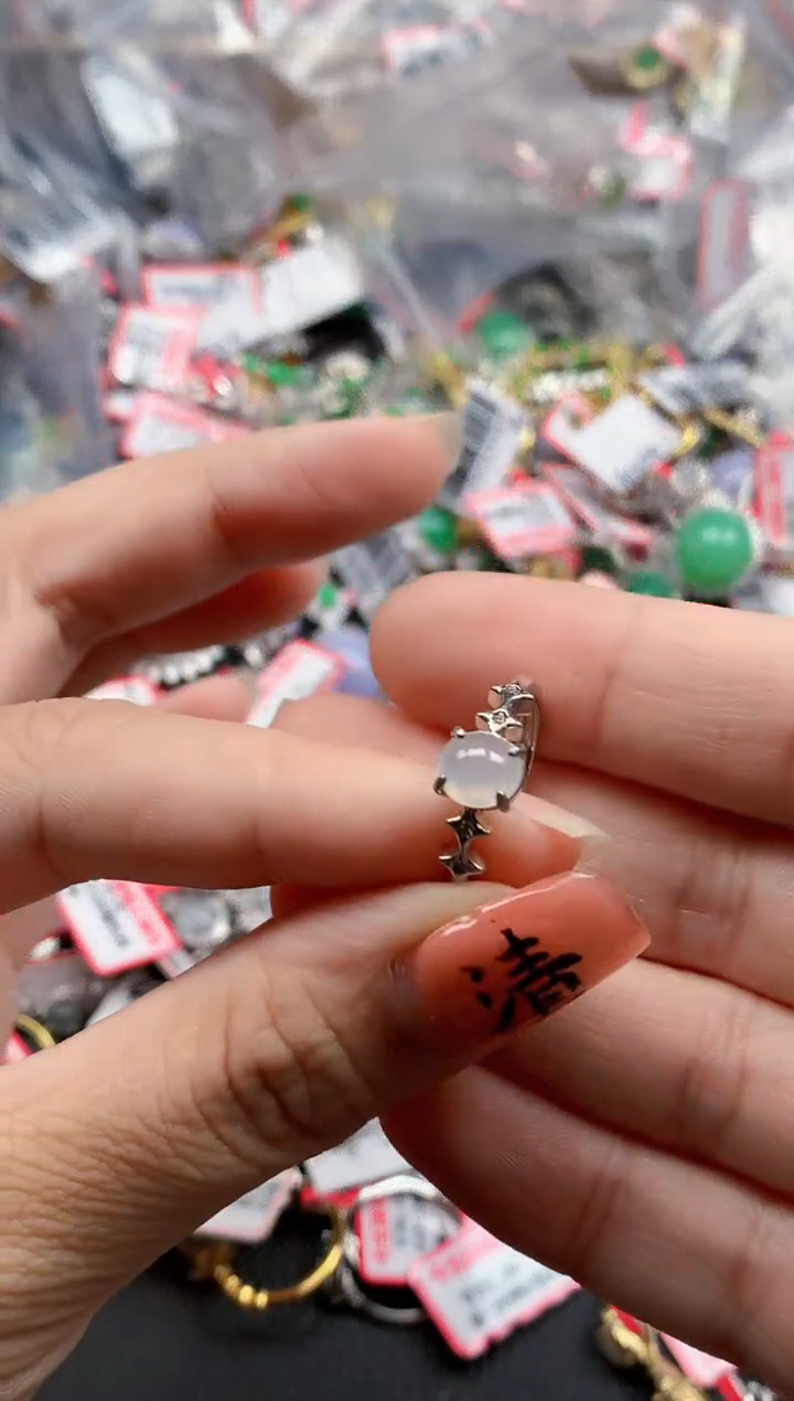 银S925镶嵌戒指翡翠天然A货缅甸翡翠