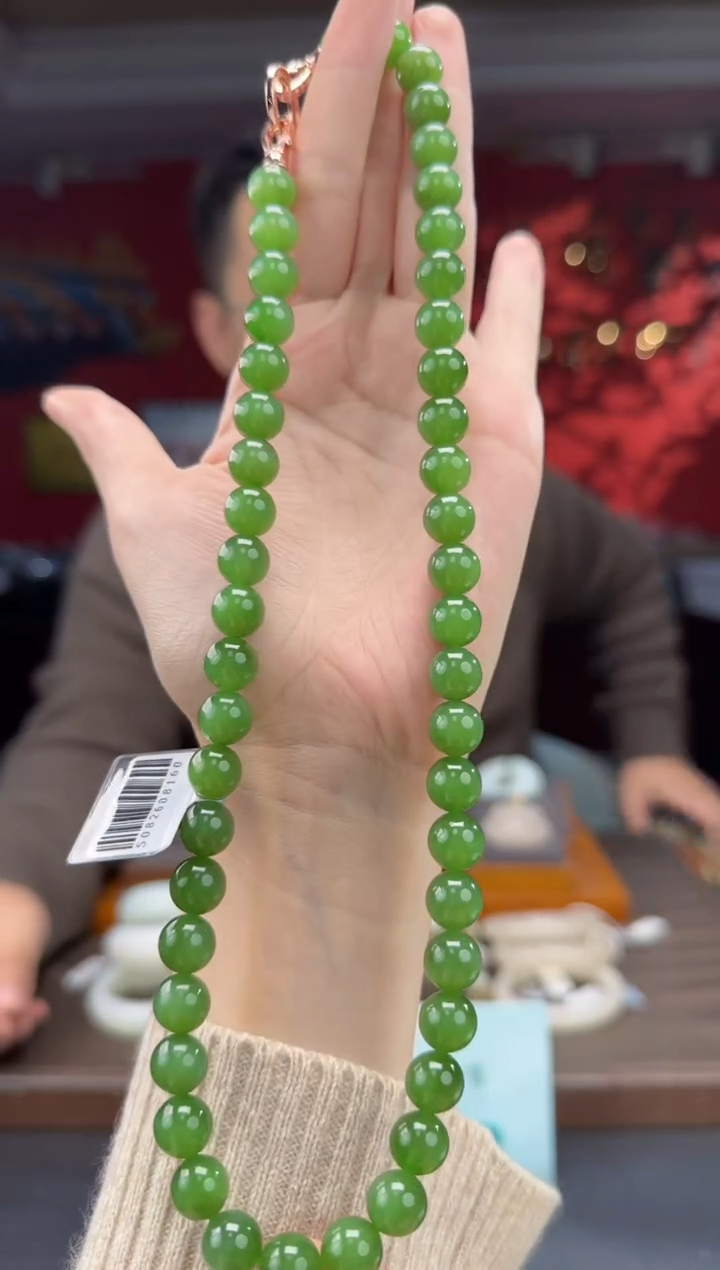 颈饰未镶嵌和田玉碧玉阳绿妈妈链卡10